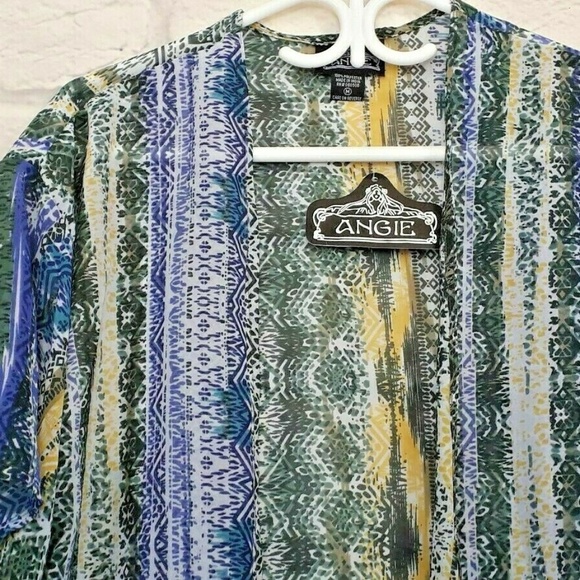 Angie Green Purple Yellow Geometric Short Sleeve - Picture 3 of 6